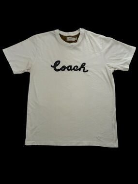 Coach White T-Shirt with Black Script Logo